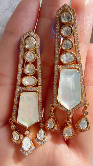 Moissanite Kundan Dangler Earrings /American Diamond Doublet Earrings/Statement Danglers/Bridal Chandelier Earrings/Navi