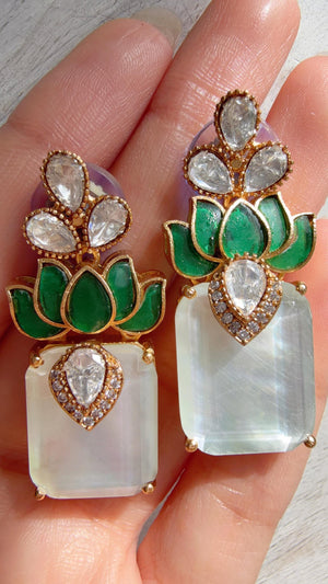 Lotus Diamond Doublet Dangler Earrings/American Diamond Earrings/Statement Danglers/Bridal Chandelier Earrings/Aish