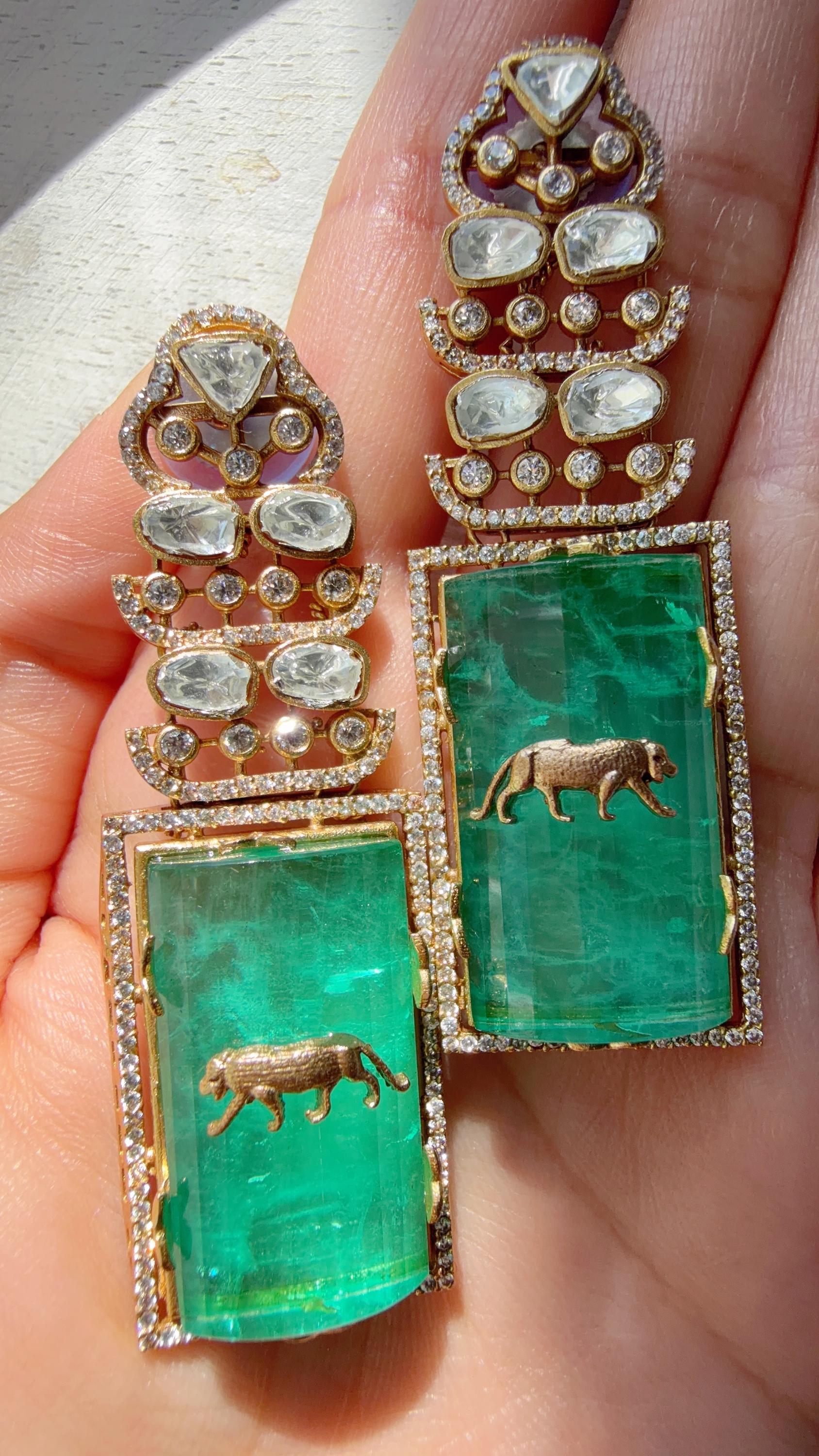 Moissanite Kundan Dangler Mint Earrings /American Diamond Doublet Leopard Earrings/Statement Danglers/Bridal Chandelier Earrings/Tanvi