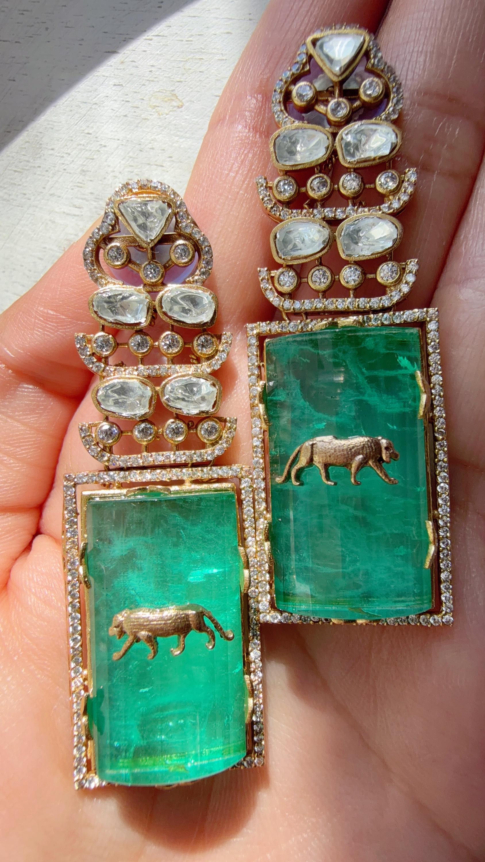 Moissanite Kundan Dangler Mint Earrings /American Diamond Doublet Leopard Earrings/Statement Danglers/Bridal Chandelier Earrings/Tanvi