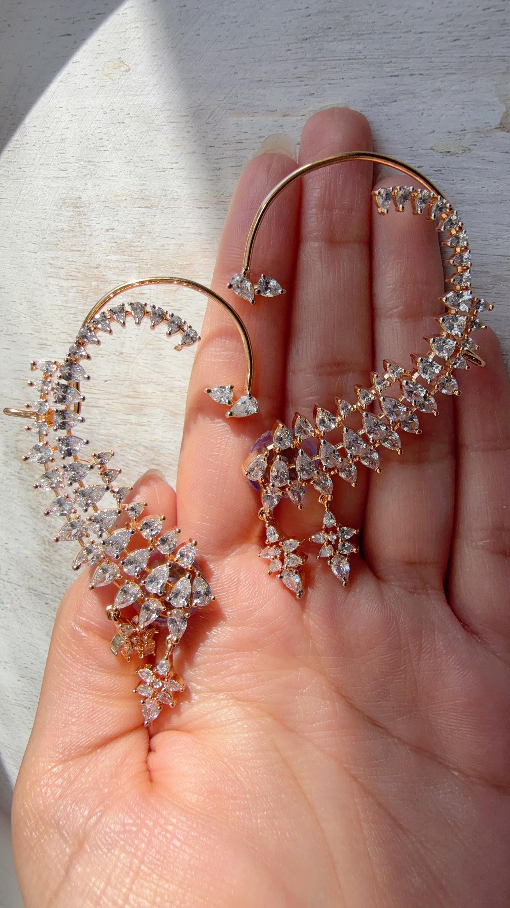 Diamond Earcuff 2 tone diamond Jhumkas/ear cuff jhumka / CZ Statement Ear Cuff earrings/Indian wedding jewelry