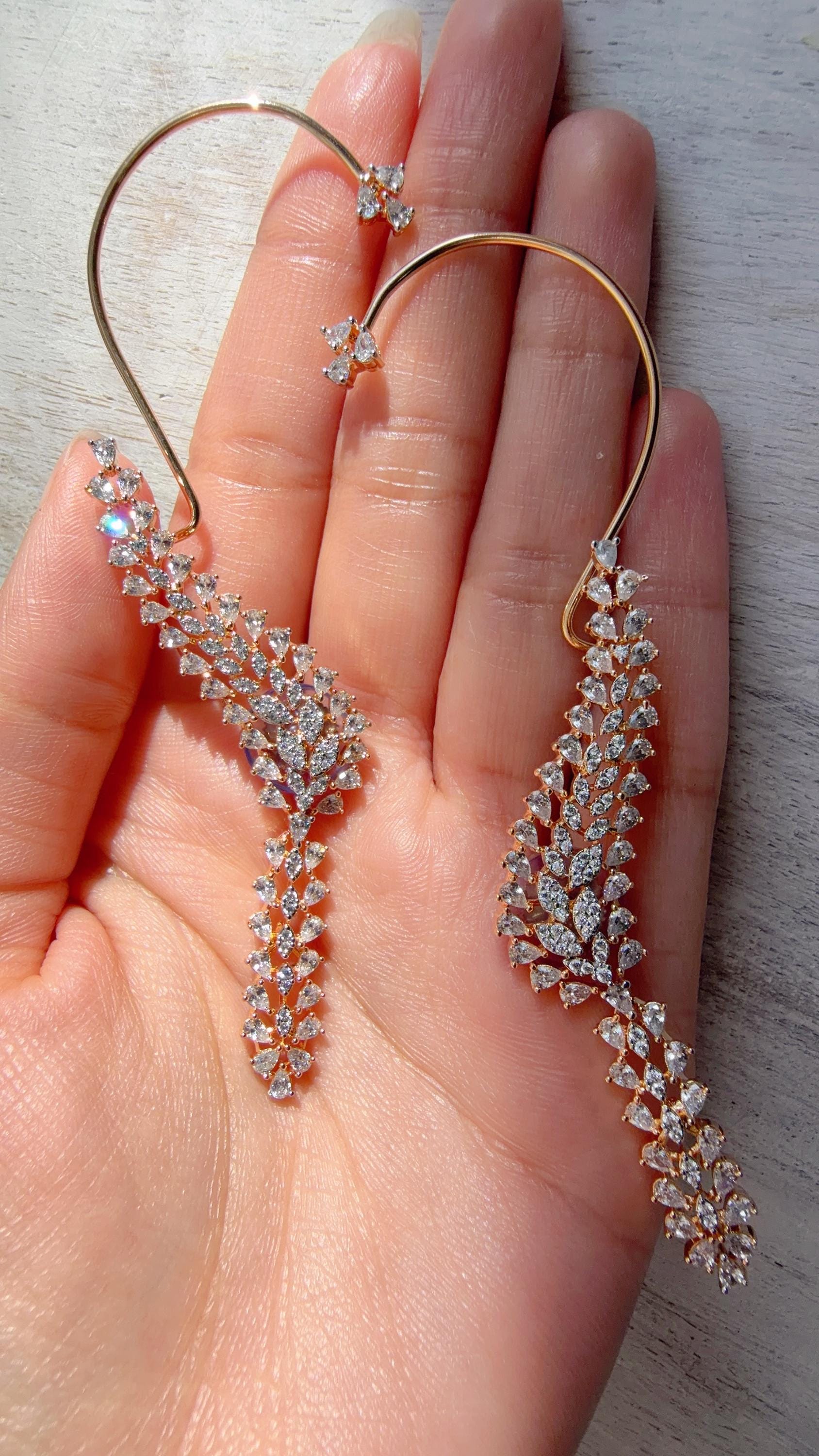 Diamond Earcuff 2 tone diamond Jhumkas/ear cuff jhumka / CZ Statement Ear Cuff earrings/Indian wedding jewelry