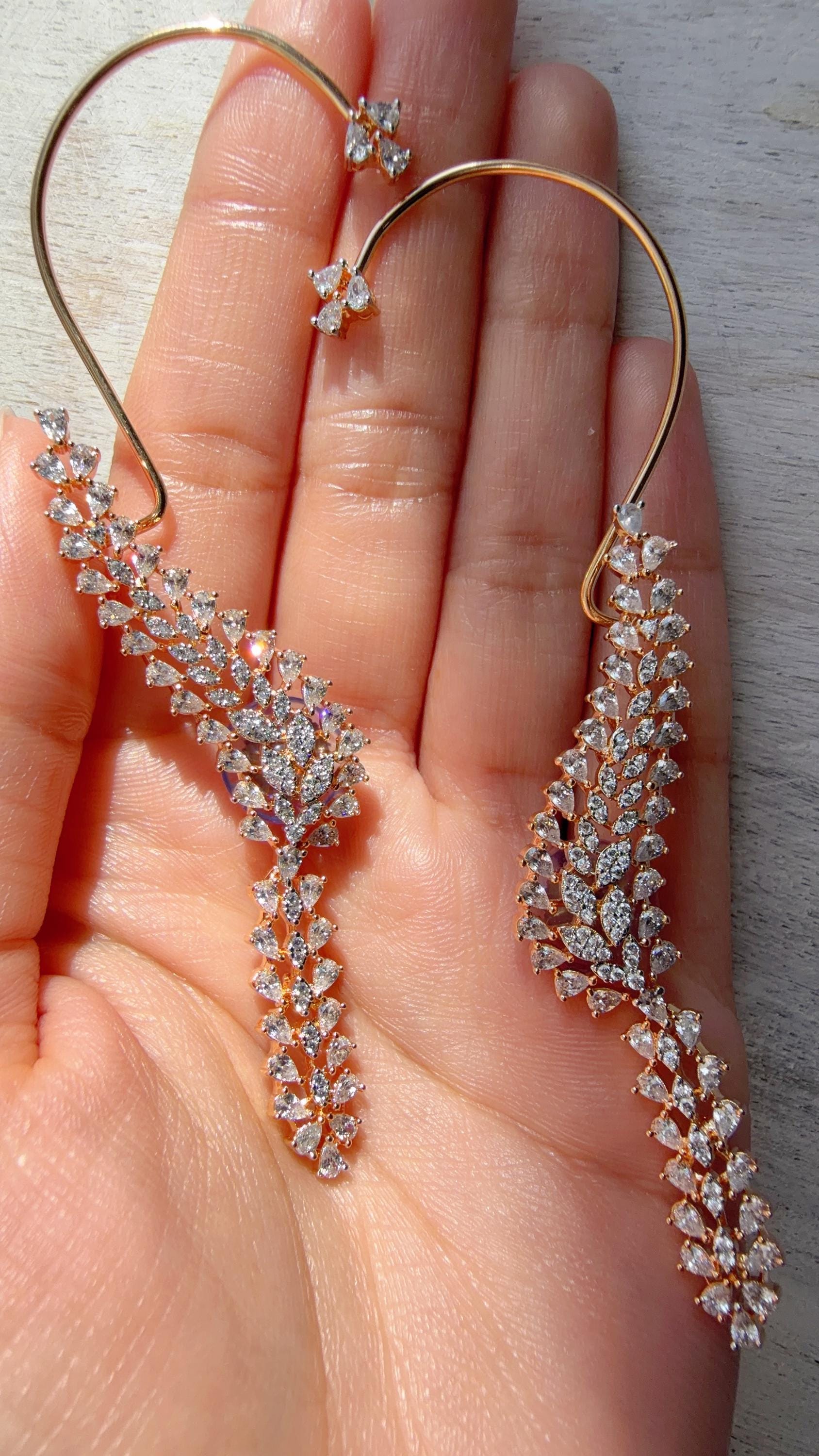 Diamond Earcuff 2 tone diamond Jhumkas/ear cuff jhumka / CZ Statement Ear Cuff earrings/Indian wedding jewelry