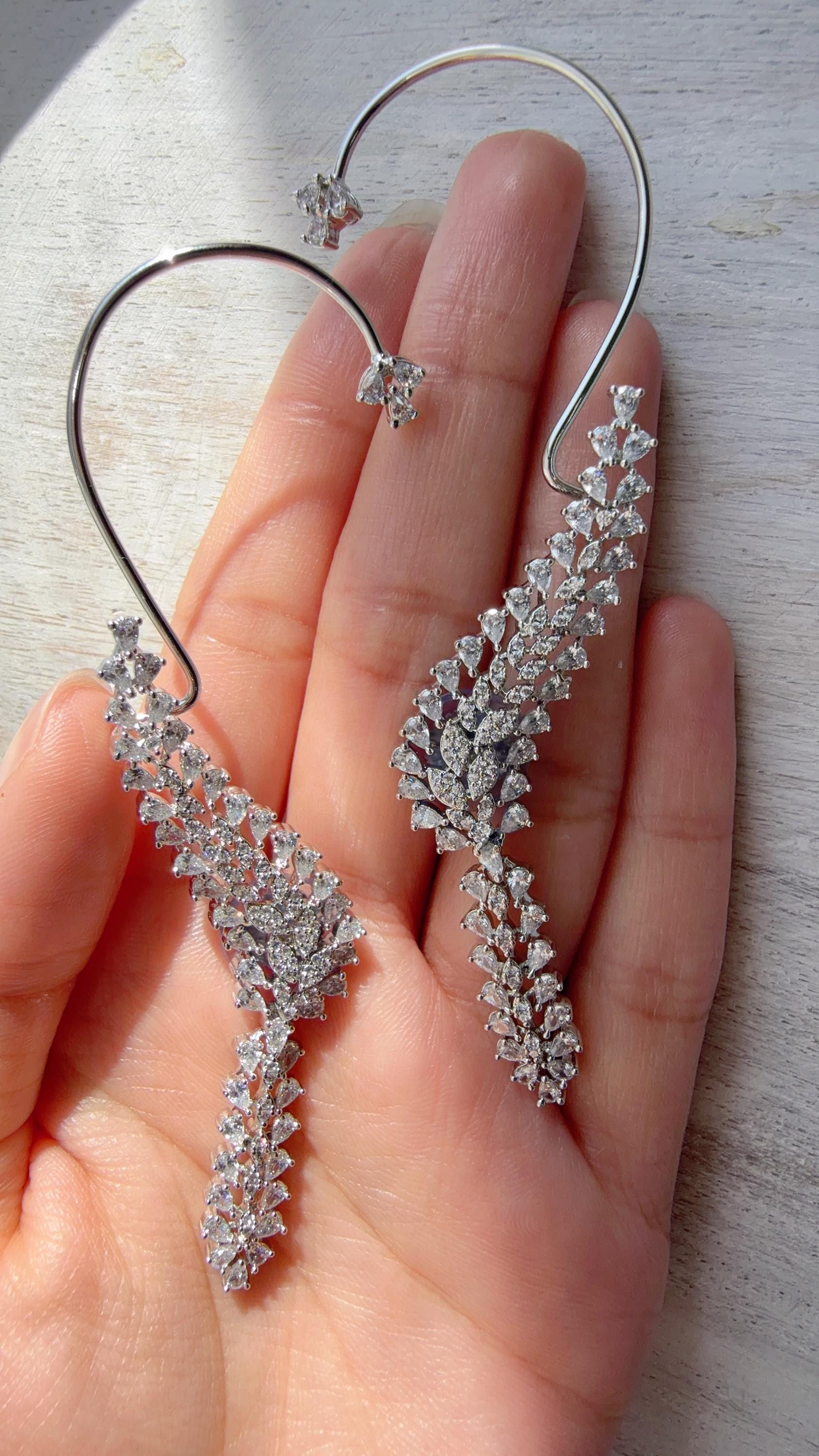 Diamond Earcuff sILVER diamond Jhumkas/ear cuff jhumka / CZ Statement Ear Cuff earrings/Indian wedding jewelry