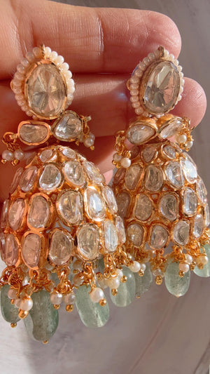 Gold Luxurious Moissanite Mint jhumka Earrings/Statement Jewelry Moissanite jhumka Earrings/Bridal Diamond