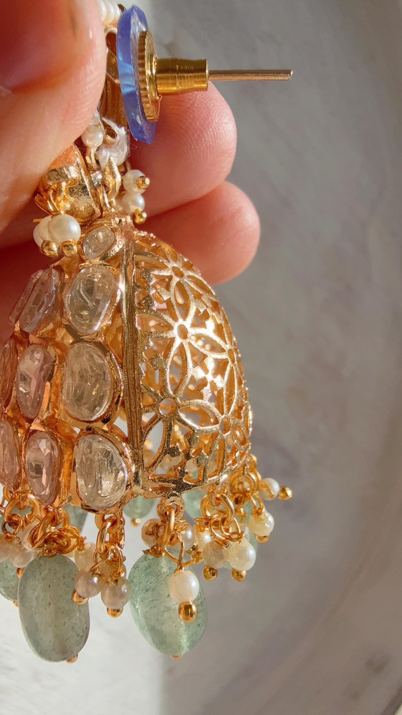 Gold Luxurious Moissanite Mint jhumka Earrings/Statement Jewelry Moissanite jhumka Earrings/Bridal Diamond