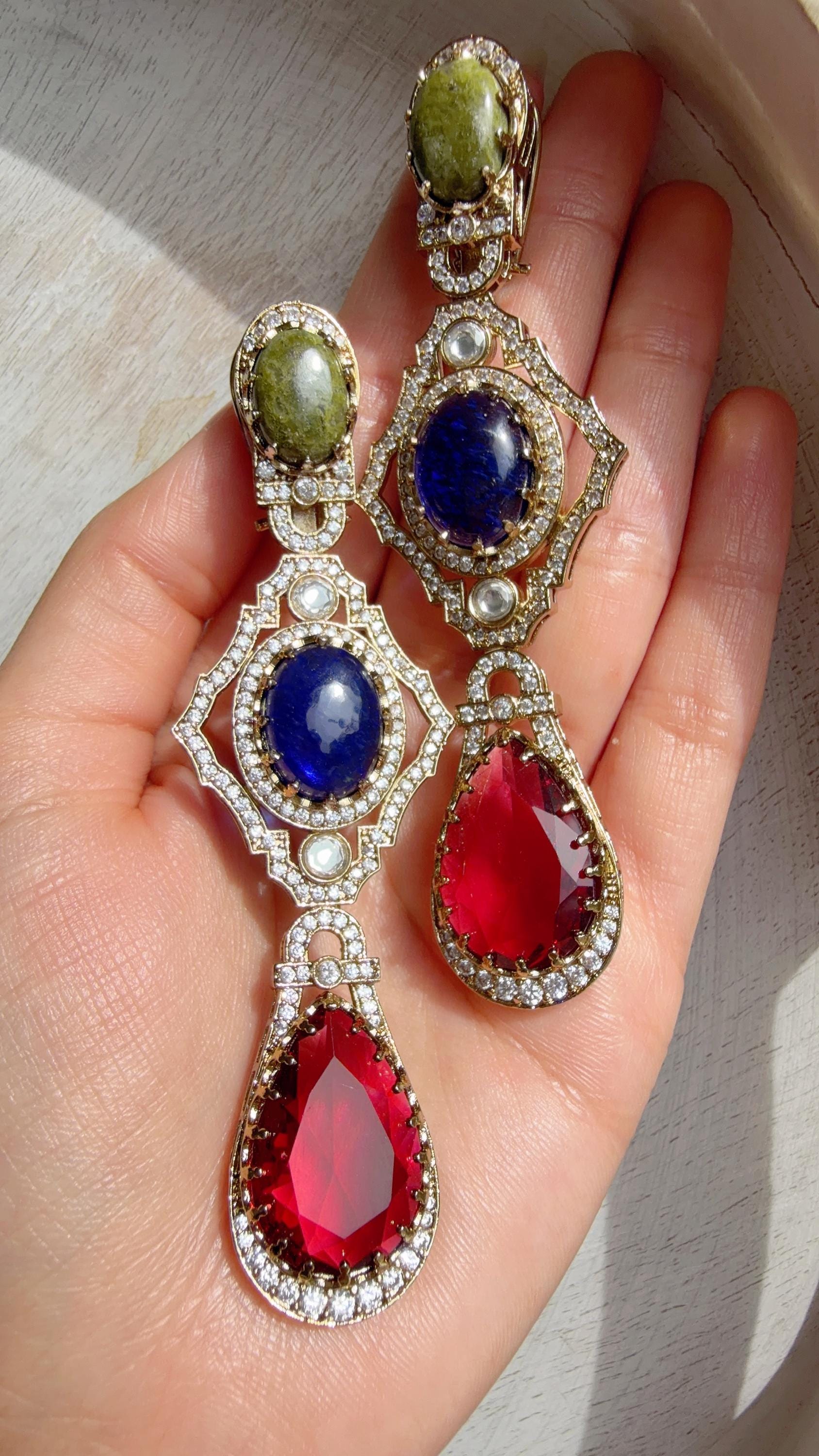 Moissanite Diamond Drop Multi Earrings /American Diamond Doublet Earrings/Statement Danglers/Bridal Chandelier Earrings/