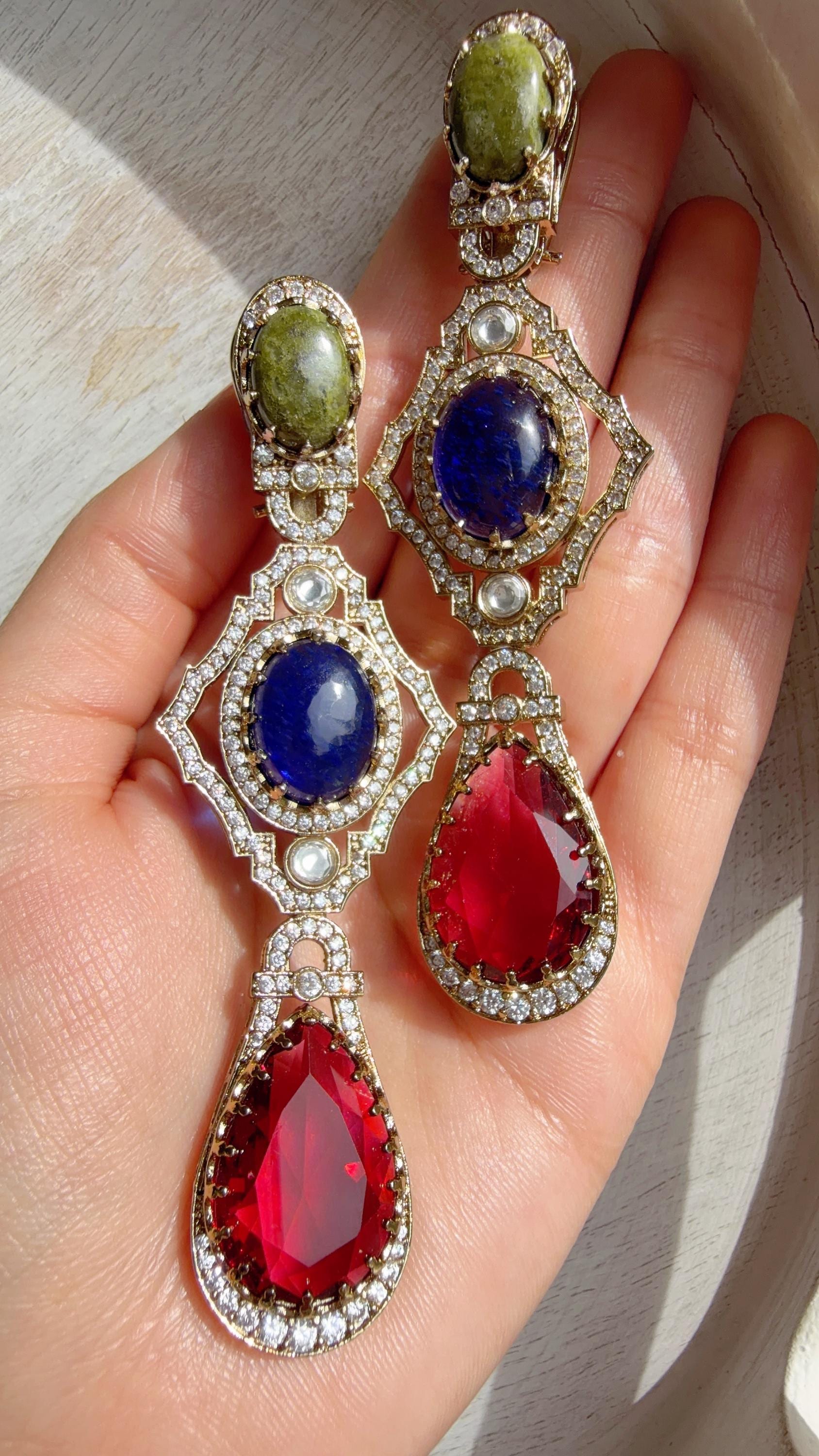 Moissanite Diamond Drop Multi Earrings /American Diamond Doublet Earrings/Statement Danglers/Bridal Chandelier Earrings/