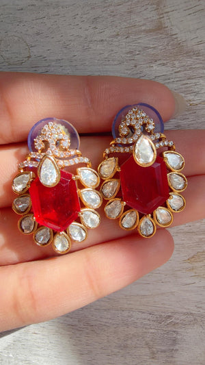 Ruby Moissanite Stone Earrings/Diamond Kundan Studs /Indian Jewelry /Statement Earring - Ankita