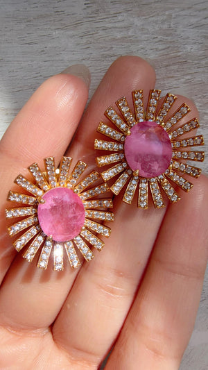 Baby Pink Moissanite Stone Earrings/Diamond Kundan Studs /Indian Jewelry /Statement Earring - Shanaya