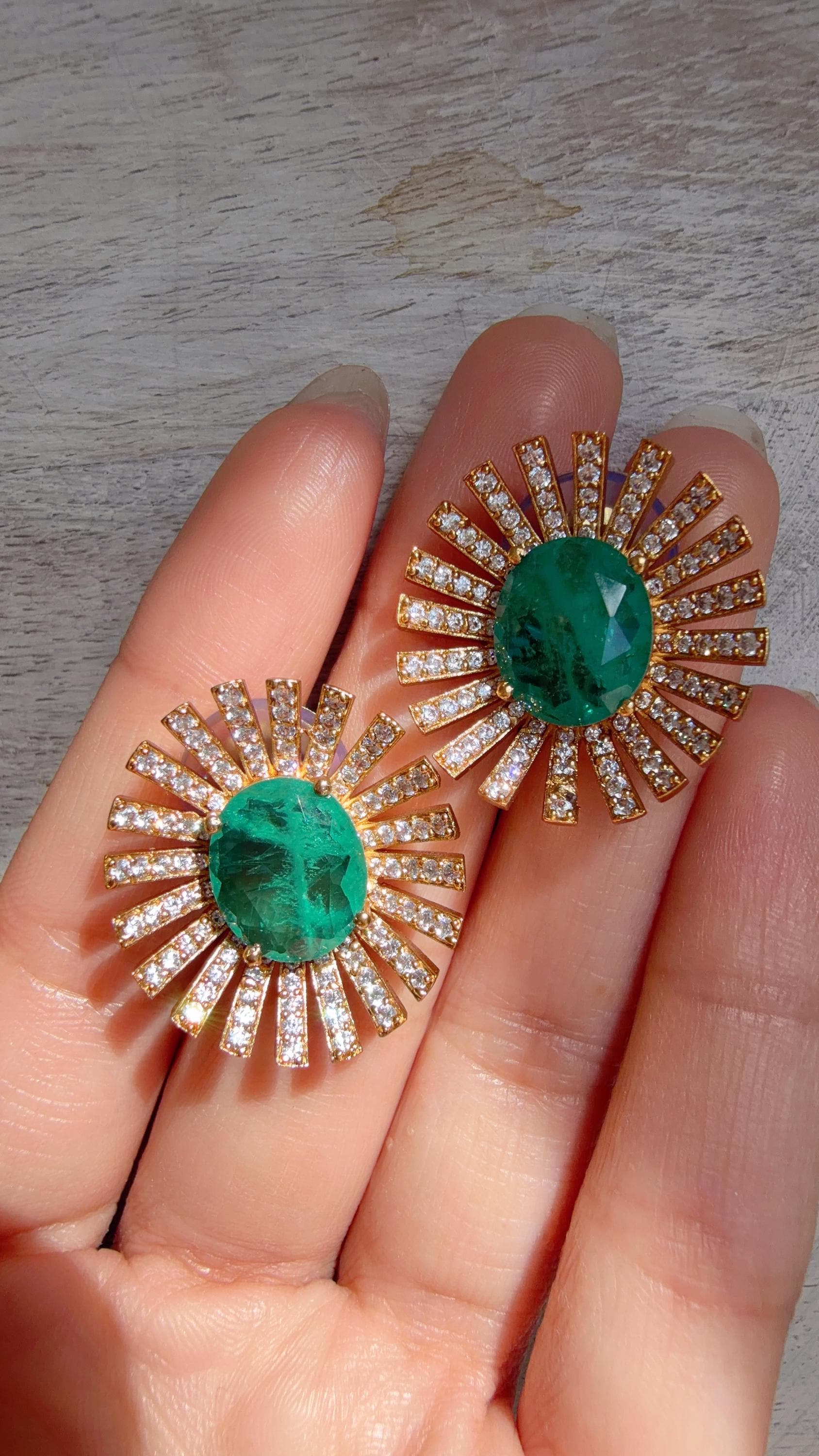 Green Moissanite Stone Earrings/Diamond Kundan Studs /Indian Jewelry /Statement Earring - Shanaya