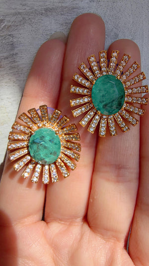 Mint Moissanite Stone Earrings/Diamond Kundan Studs /Indian Jewelry /Statement Earring - Shanaya