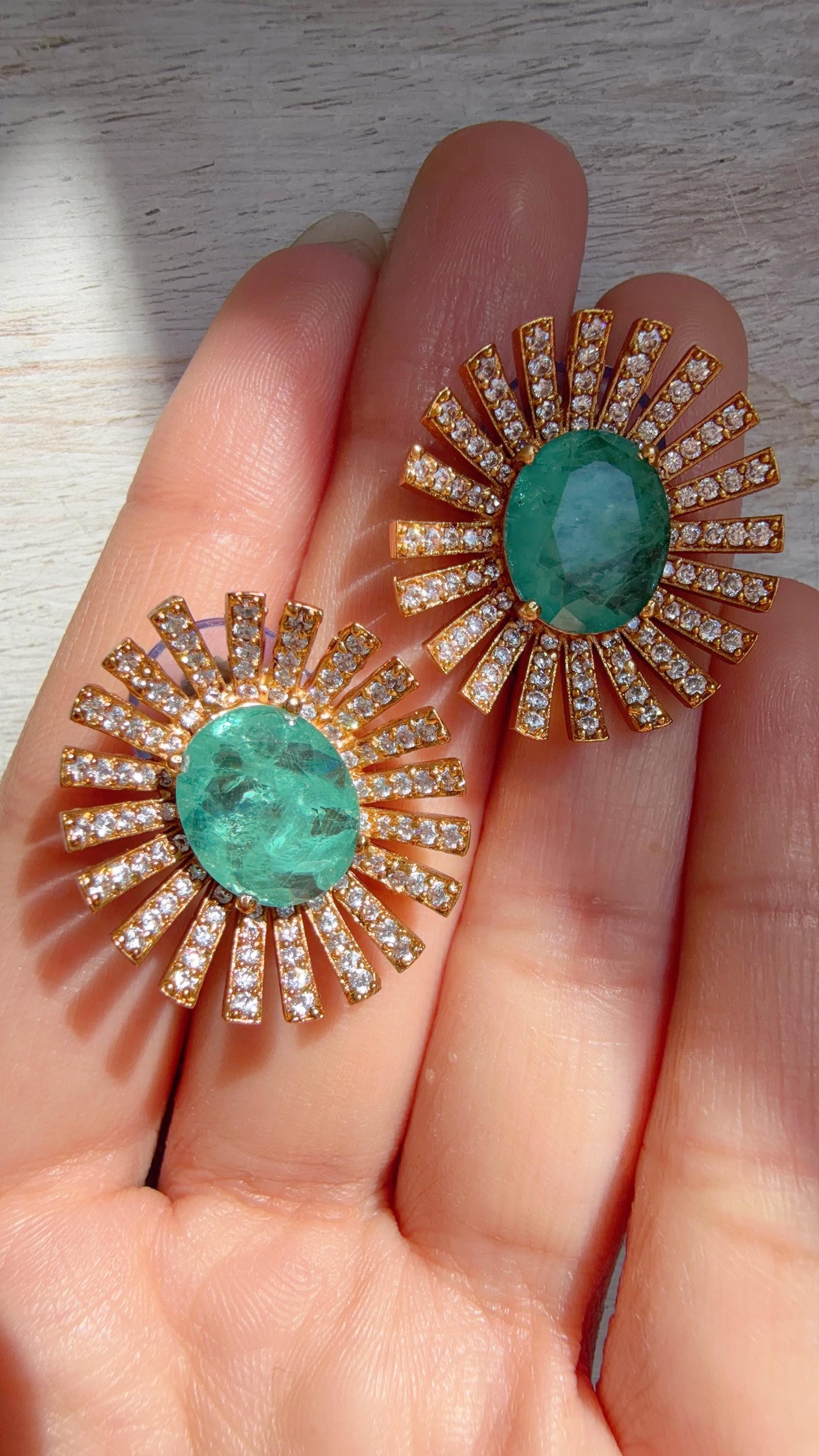 Mint Moissanite Stone Earrings/Diamond Kundan Studs /Indian Jewelry /Statement Earring - Shanaya