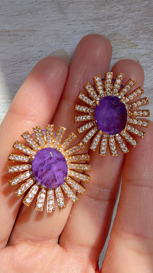 Purple Moissanite Stone Earrings/Diamond Kundan Studs /Indian Jewelry /Statement Earring - Shanaya