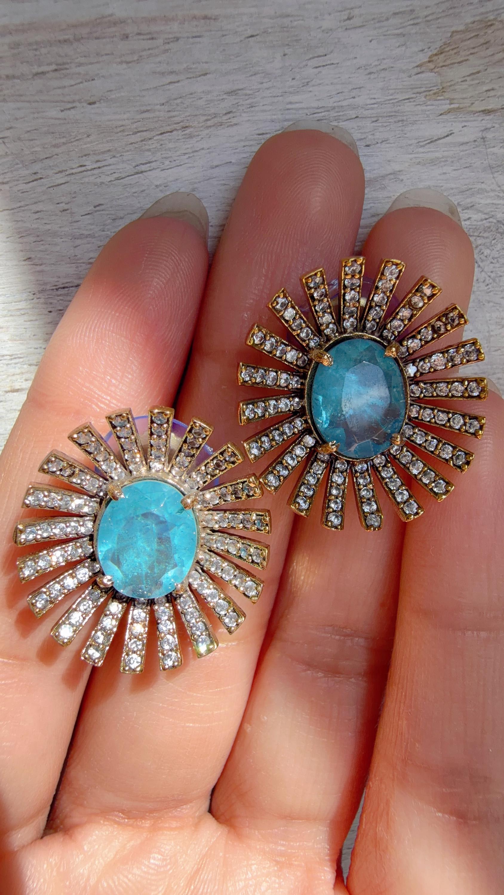 Firoza Moissanite Stone Earrings/Diamond Kundan Studs /Indian Jewelry /Statement Earring - Shanaya