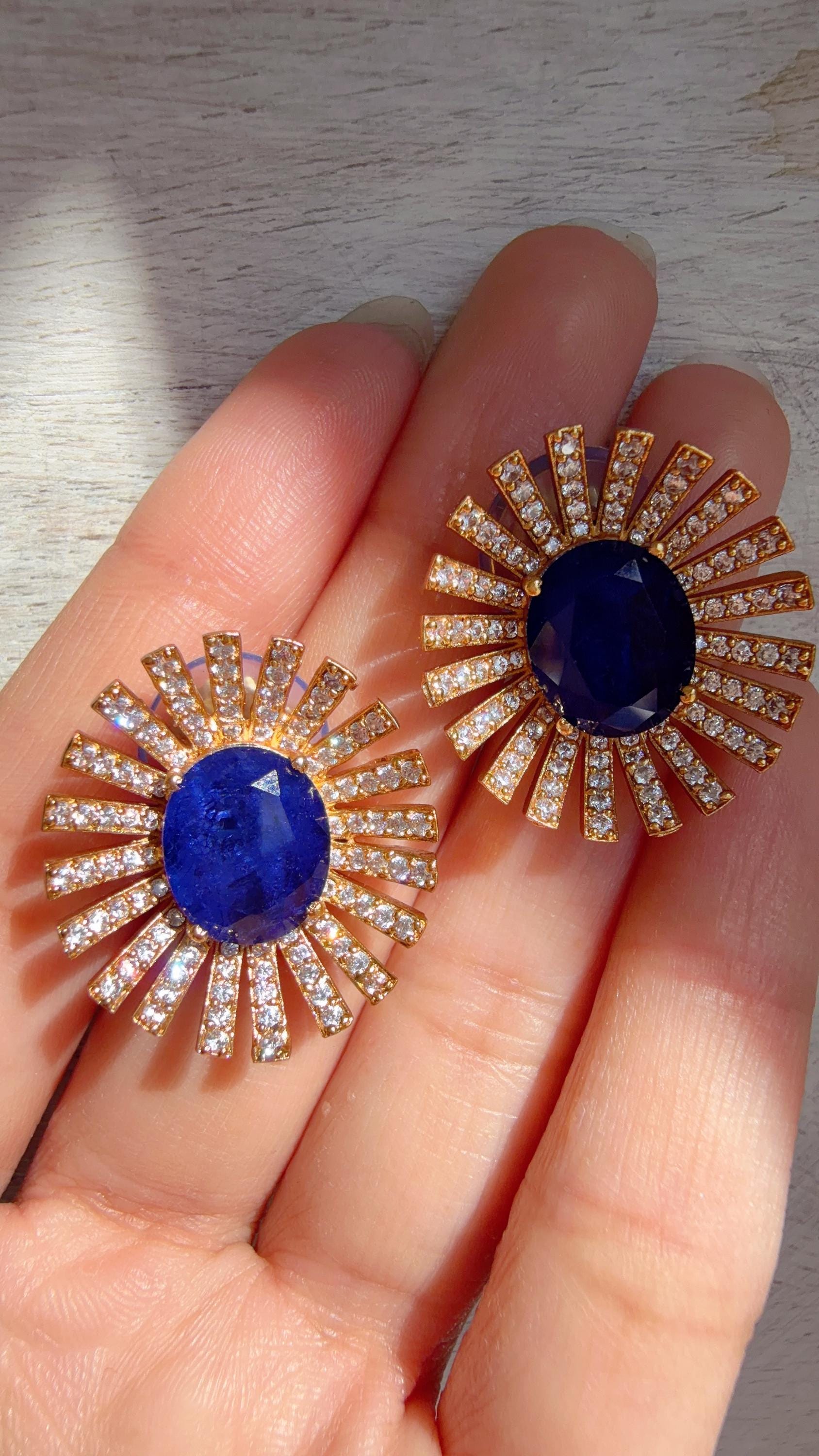 Blue Moissanite Stone Earrings/Diamond Kundan Studs /Indian Jewelry /Statement Earring - Shanaya