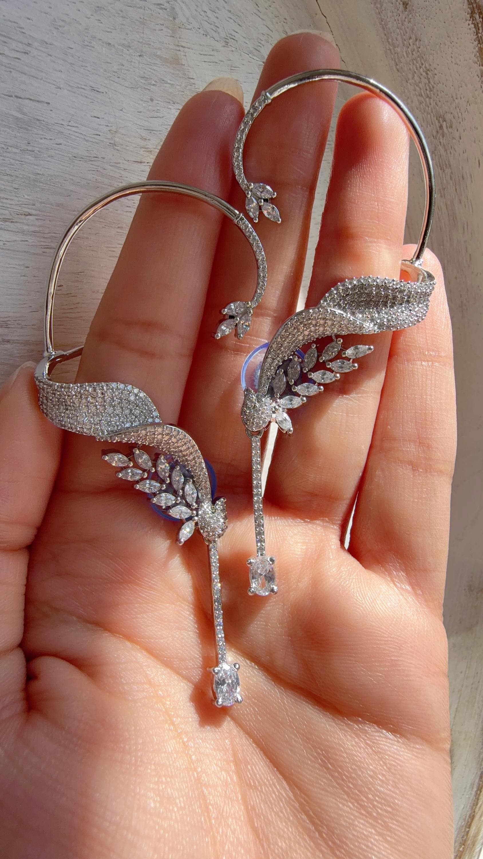 Diamond Earcuff SILVER diamond Jhumkas/ear cuff jhumka / CZ Statement Ear Cuff earrings/Indian wedding jewelry
