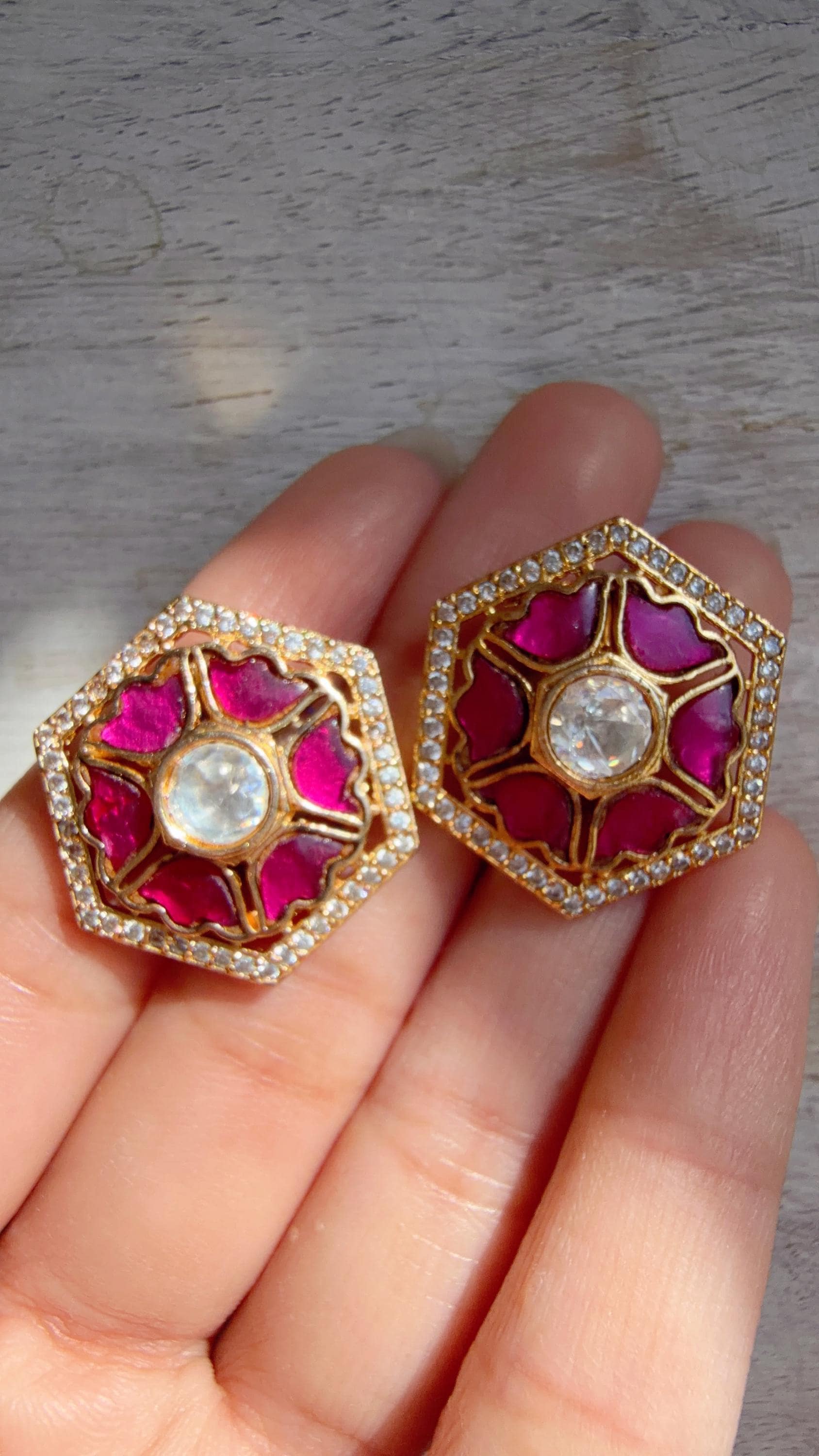 Moissanite Polki Meenakari Kundan Ruby Studs /Indian Jewelry /Statement Kundan Earring/Diamond Studs - Seerat