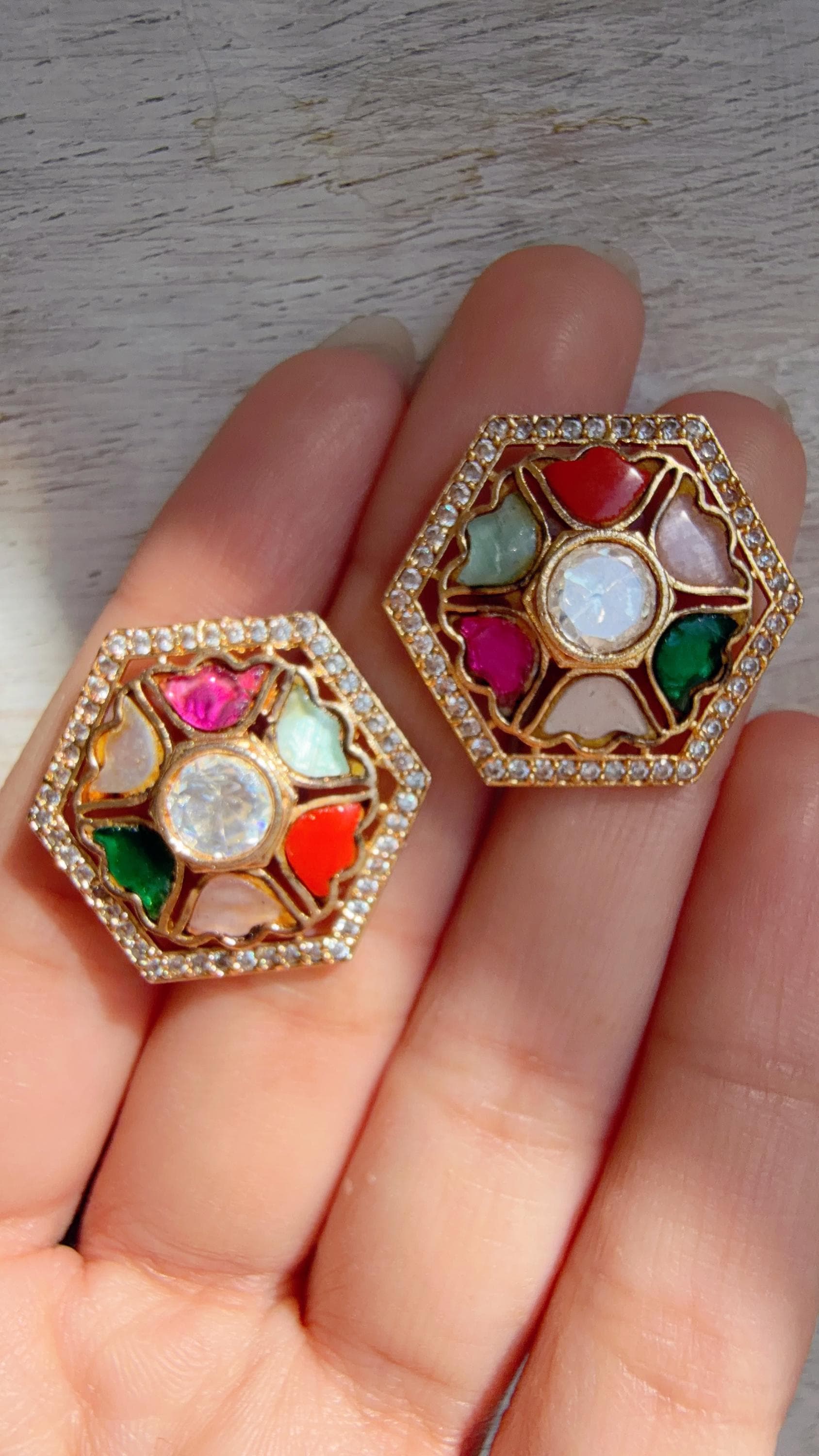 Moissanite Polki Meenakari Kundan Navratan Studs /Indian Jewelry /Statement Kundan Earring/Diamond Studs - Seerat