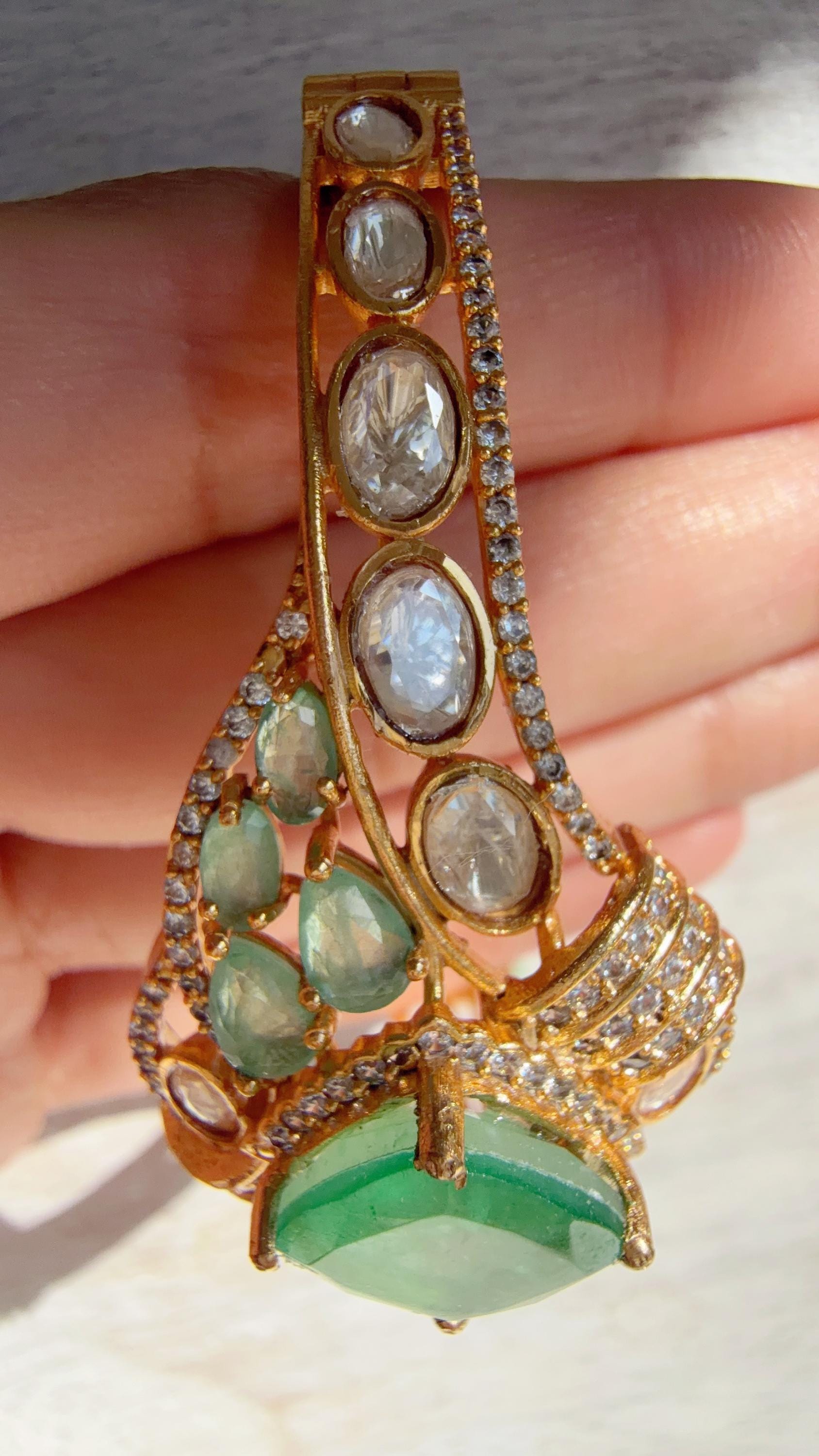 Doublet Stone Kundan openable Bracelet Kada/Moissanite Bridal Polki Bangle/Indian Jewelry - Tina