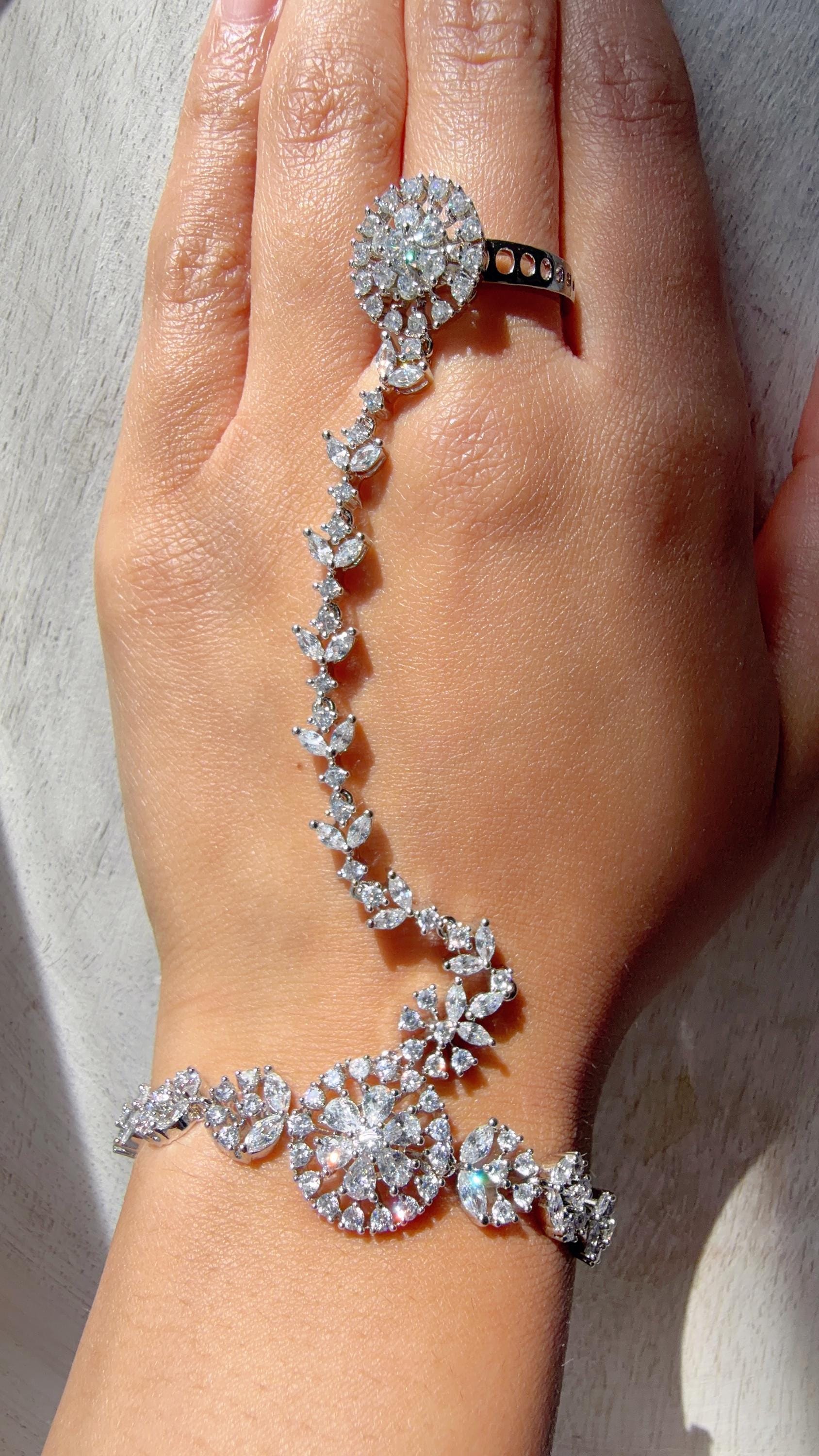 Rhodium Circular Haath Phool /Indian Hand Jewelry/Haath phool - Sahiba