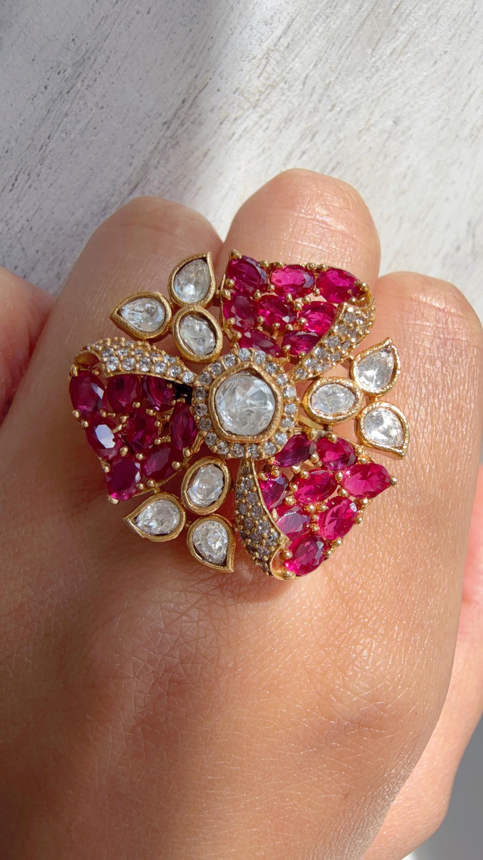 Ruby Cocktail ring/Bridal Kundan Moissanite diamond Ring/Adjustable Ring/Pave setting Ring /Indian Wedding jewelry/