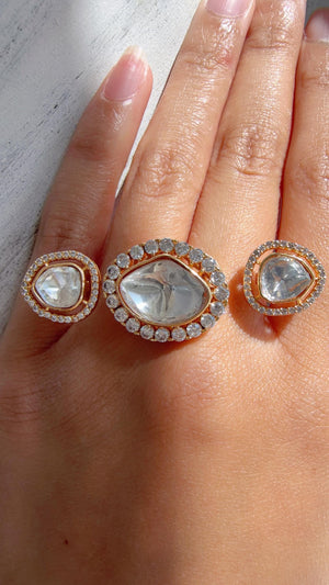 Double Finger Statement ring/Bridal Kundan Moissanite diamond Ring/Adjustable Ring/Indian Wedding jewelry/