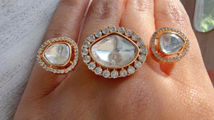 Double Finger Statement ring/Bridal Kundan Moissanite diamond Ring/Adjustable Ring/Indian Wedding jewelry/