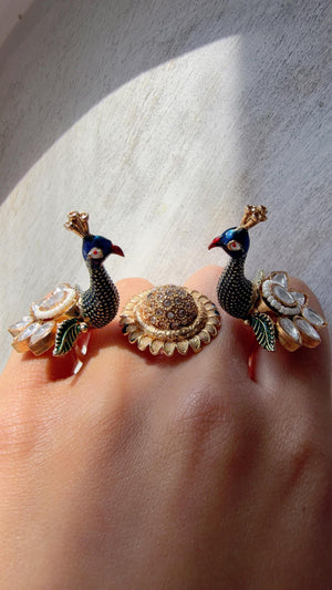 Large Statement ring/Bridal Moissanite diamond Ring/Adjustable kundan Ring/Indian Wedding jewelry/
