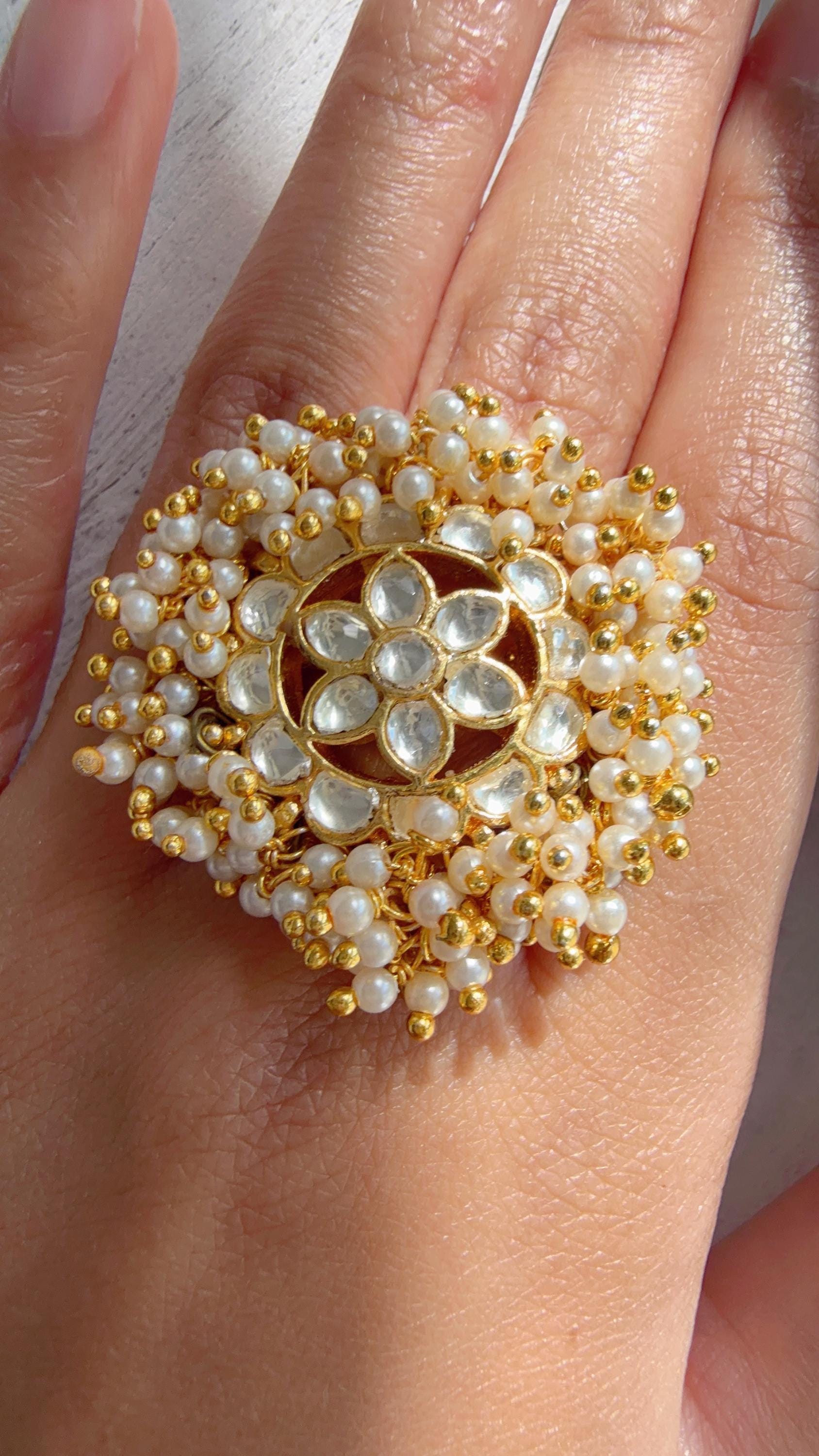 Pachi Kundan Statement ring/Bridal Kundan Moissanite diamond Ring/Adjustable Ring/Indian Wedding jewelry/