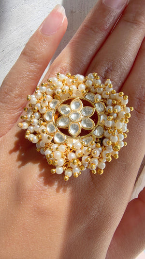 Pachi Kundan Statement ring/Bridal Kundan Moissanite diamond Ring/Adjustable Ring/Indian Wedding jewelry/