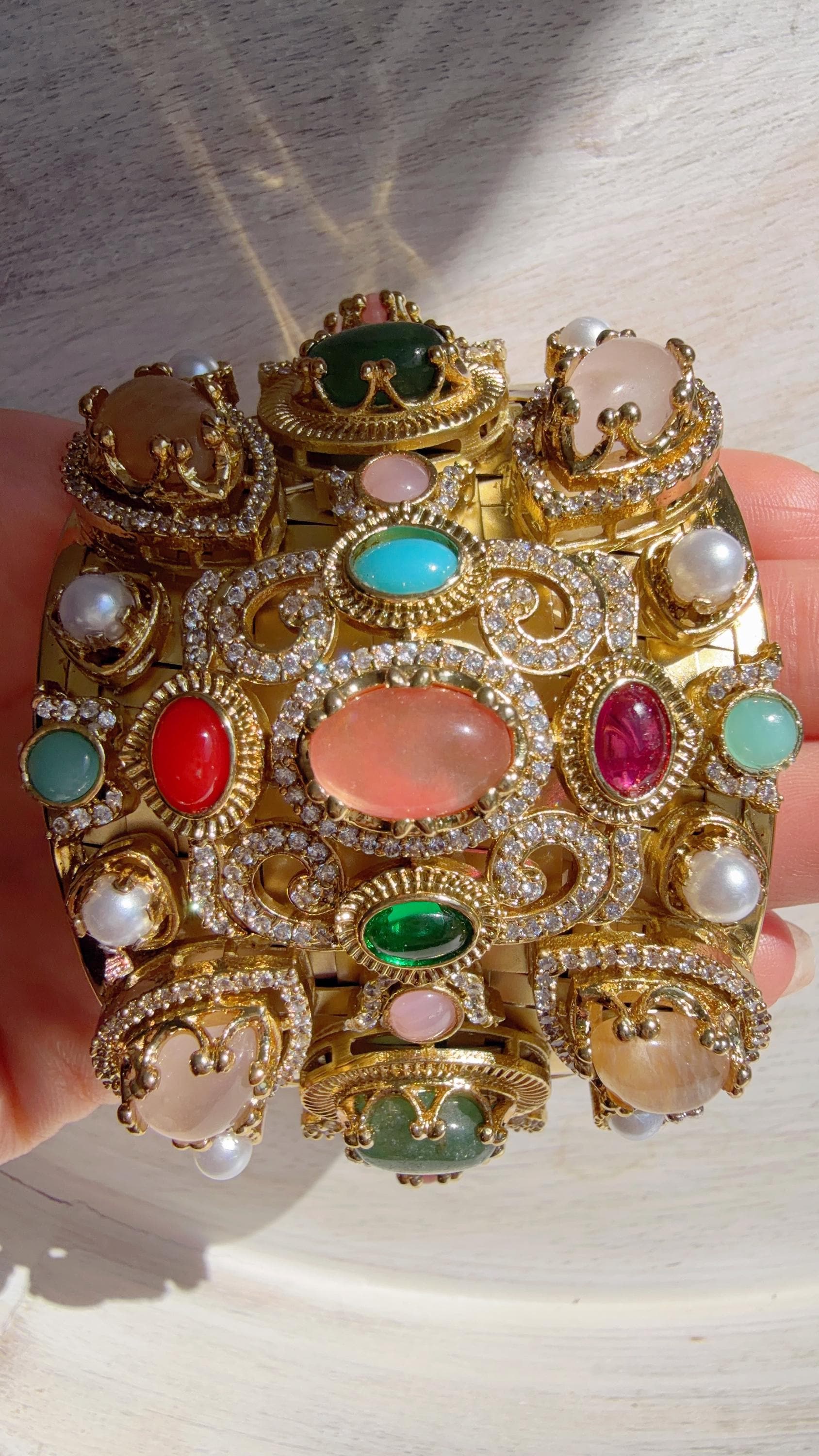 Sabyasachi Tropical Kada handcuff/Moissanite Bridal Polki Bangle/Indian Jewelry/Natural Doublet Gemstone Statement Jewelry