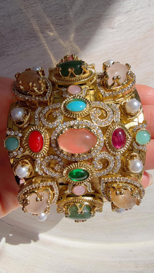Sabyasachi Tropical Kada handcuff/Moissanite Bridal Polki Bangle/Indian Jewelry/Natural Doublet Gemstone Statement Jewelry