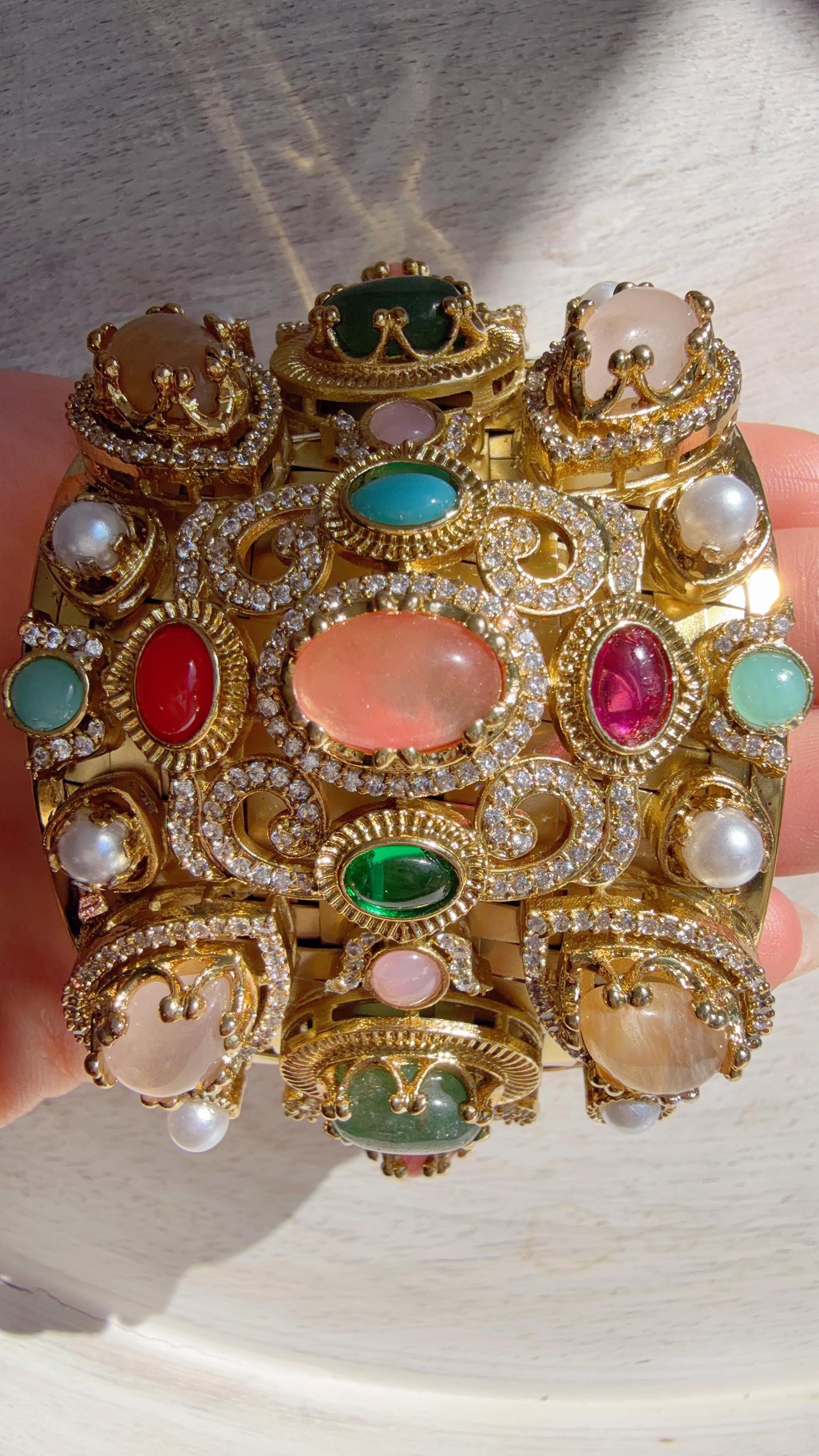 Sabyasachi Tropical Kada handcuff/Moissanite Bridal Polki Bangle/Indian Jewelry/Natural Doublet Gemstone Statement Jewelry