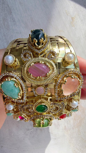 Sabyasachi Tropical Kada handcuff/Moissanite Bridal Polki Bangle/Indian Jewelry/Natural Doublet Gemstone Statement Jewelry