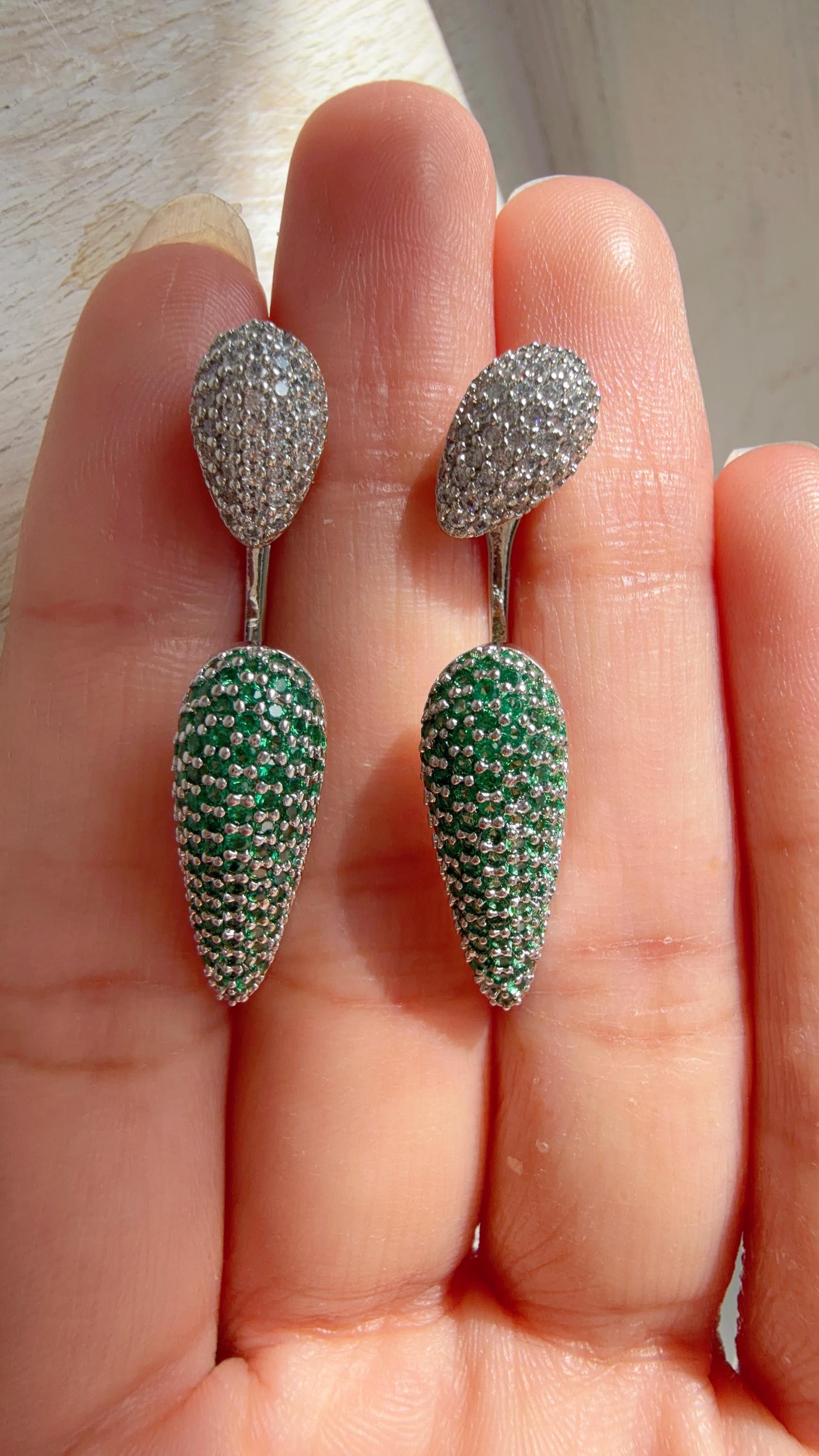 Silver Green Diamond Ear Jacket Earrings/ Back Crystal Stud Earrings/Indian Earring Set/Bridal Jewelry Gift For Her