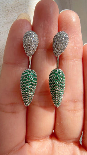 Silver Green Diamond Ear Jacket Earrings/ Back Crystal Stud Earrings/Indian Earring Set/Bridal Jewelry Gift For Her