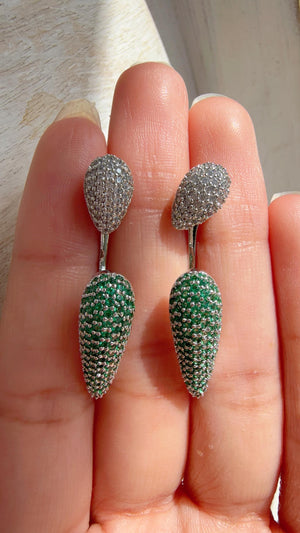 Silver Green Diamond Ear Jacket Earrings/ Back Crystal Stud Earrings/Indian Earring Set/Bridal Jewelry Gift For Her