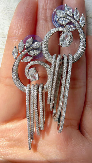 Dangly diamond Silver earrings/Bridal earrings / Indian Wedding Danglers/Drop Dangle Earrings
