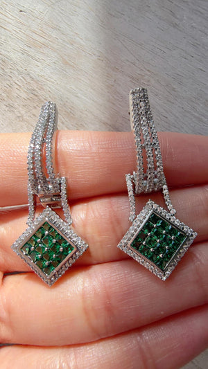 Silver Crystal Hoop Earrings | Cubic Zirconia Green Hoops | Elegant Lever Back Earrings | Everyday Luxury Jewelry | Gift for Her