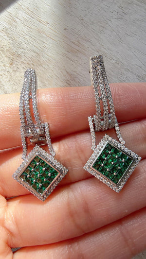 Silver Crystal Hoop Earrings | Cubic Zirconia Green Hoops | Elegant Lever Back Earrings | Everyday Luxury Jewelry | Gift for Her