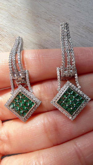 Silver Crystal Hoop Earrings | Cubic Zirconia Green Hoops | Elegant Lever Back Earrings | Everyday Luxury Jewelry | Gift for Her