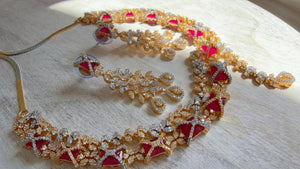 Ruby 2 Tone Bridal Diamond Necklace Set | Moissanite CZ Necklace | Indian Wedding Jewelry | Statement Necklace - Sam