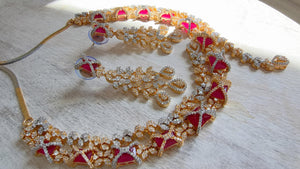 Ruby 2 Tone Bridal Diamond Necklace Set | Moissanite CZ Necklace | Indian Wedding Jewelry | Statement Necklace - Sam