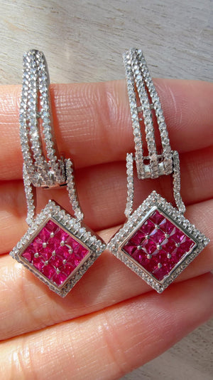 Silver Crystal Hoop Earrings | Cubic Zirconia Ruby Hoops | Elegant Lever Back Earrings | Everyday Luxury Jewelry | Gift for Her
