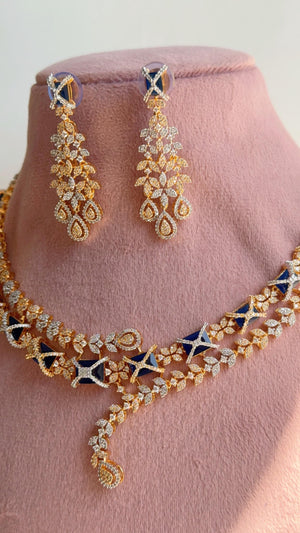Emerald Green 2 Tone Bridal Diamond Necklace Set | Moissanite CZ Necklace | Indian Wedding Jewelry | Statement Necklace - Sam