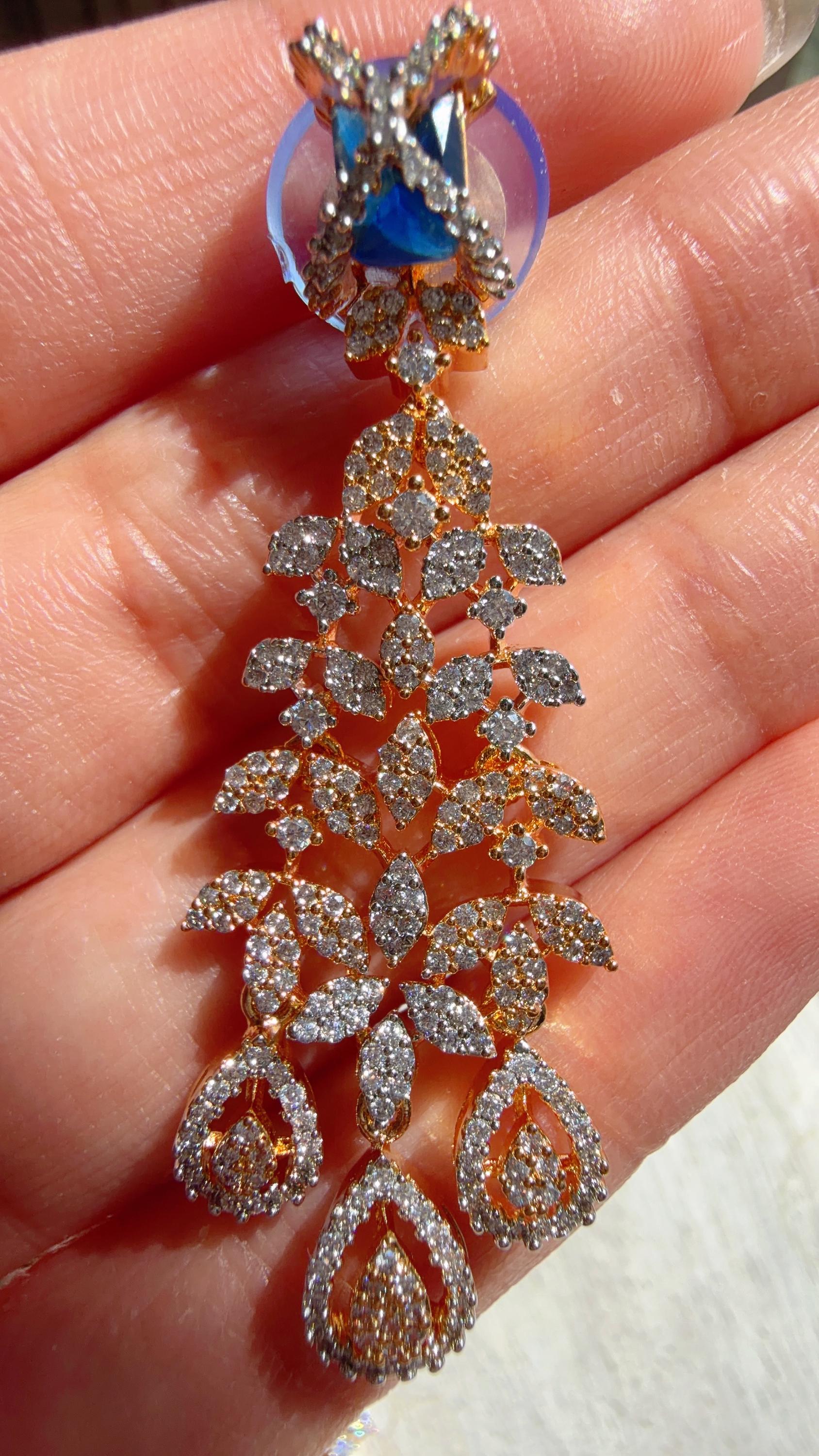 Blue 2 Tone Bridal Diamond Necklace Set | Moissanite CZ Necklace | Indian Wedding Jewelry | Statement Necklace - Sam