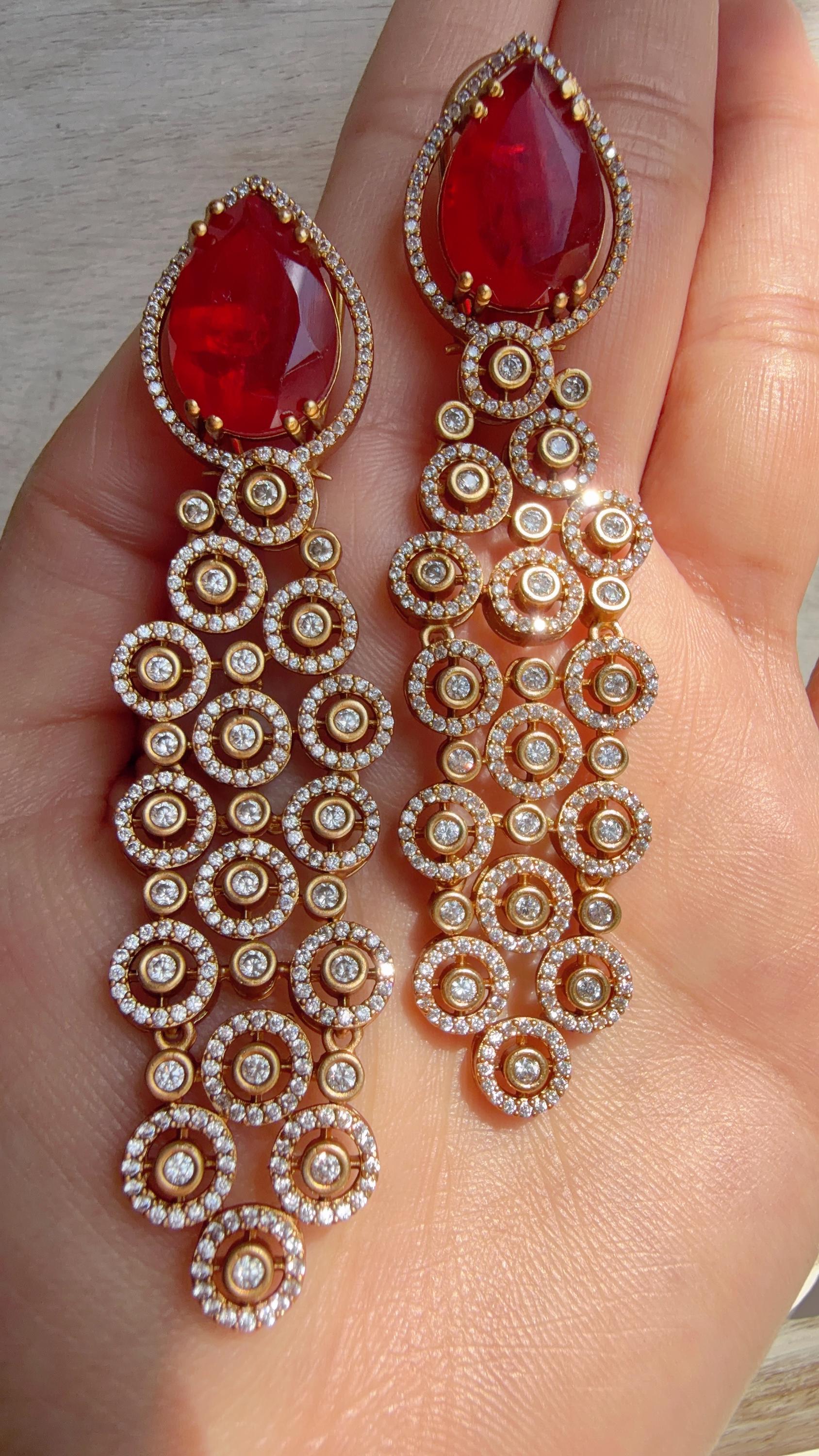 Moissanite kundan Ruby Earrings /Diamond Chandelier Earrings/ Diamond doublet Earrings// Kundan Jhumka /Cubic Zirconia earrings