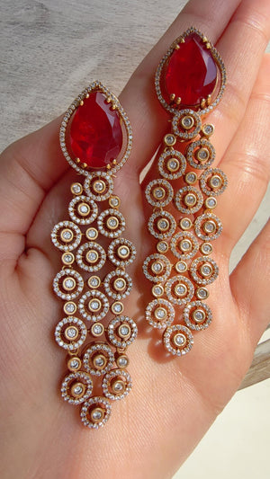 Moissanite kundan Ruby Earrings /Diamond Chandelier Earrings/ Diamond doublet Earrings// Kundan Jhumka /Cubic Zirconia earrings