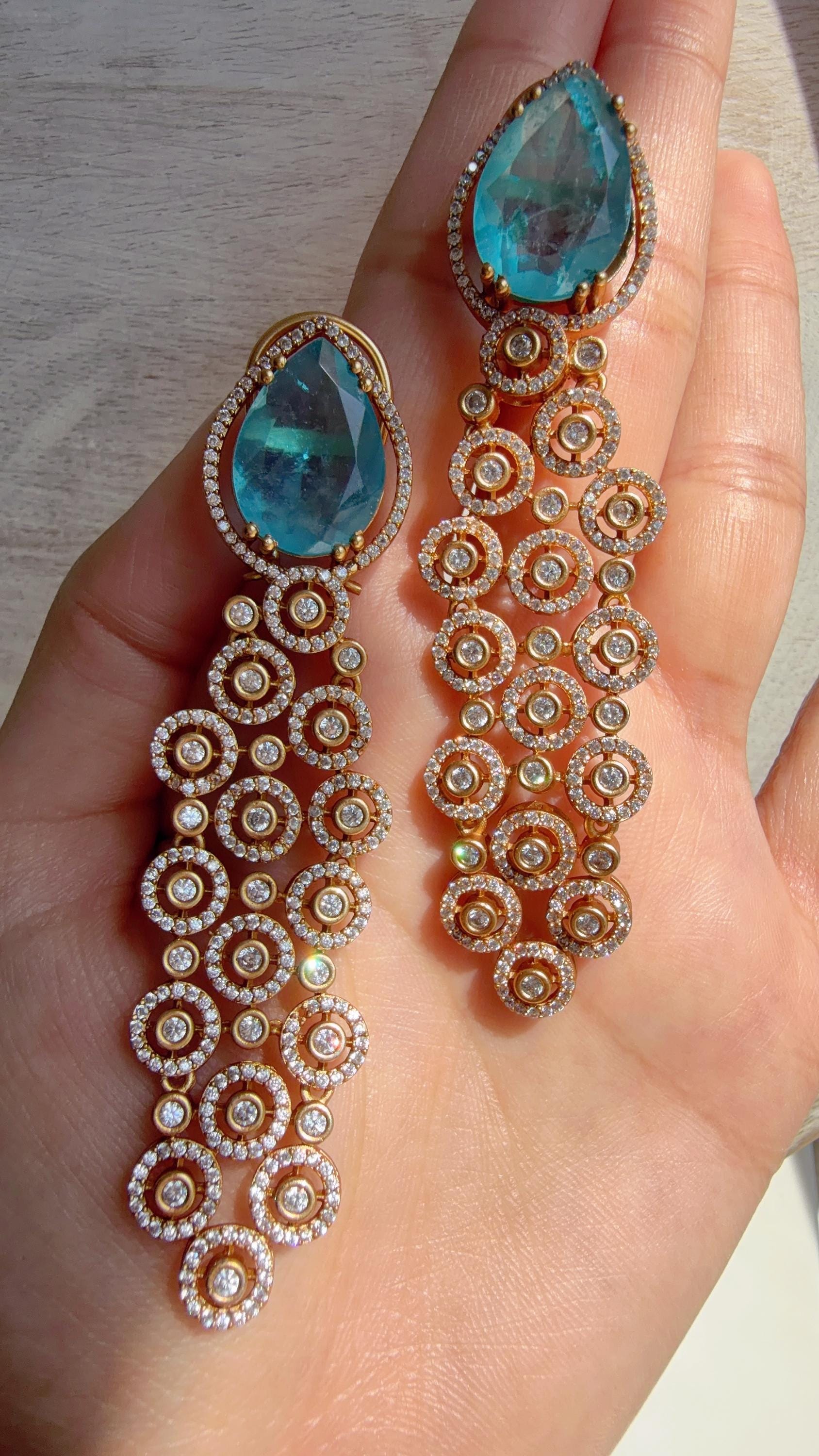 Moissanite kundan firoza Earrings /Diamond Chandelier Earrings/ Diamond doublet Earrings// Kundan Jhumka /Cubic Zirconia earrings